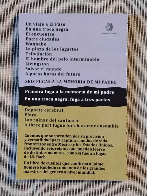 Contraportada del libro, La frontera de metal